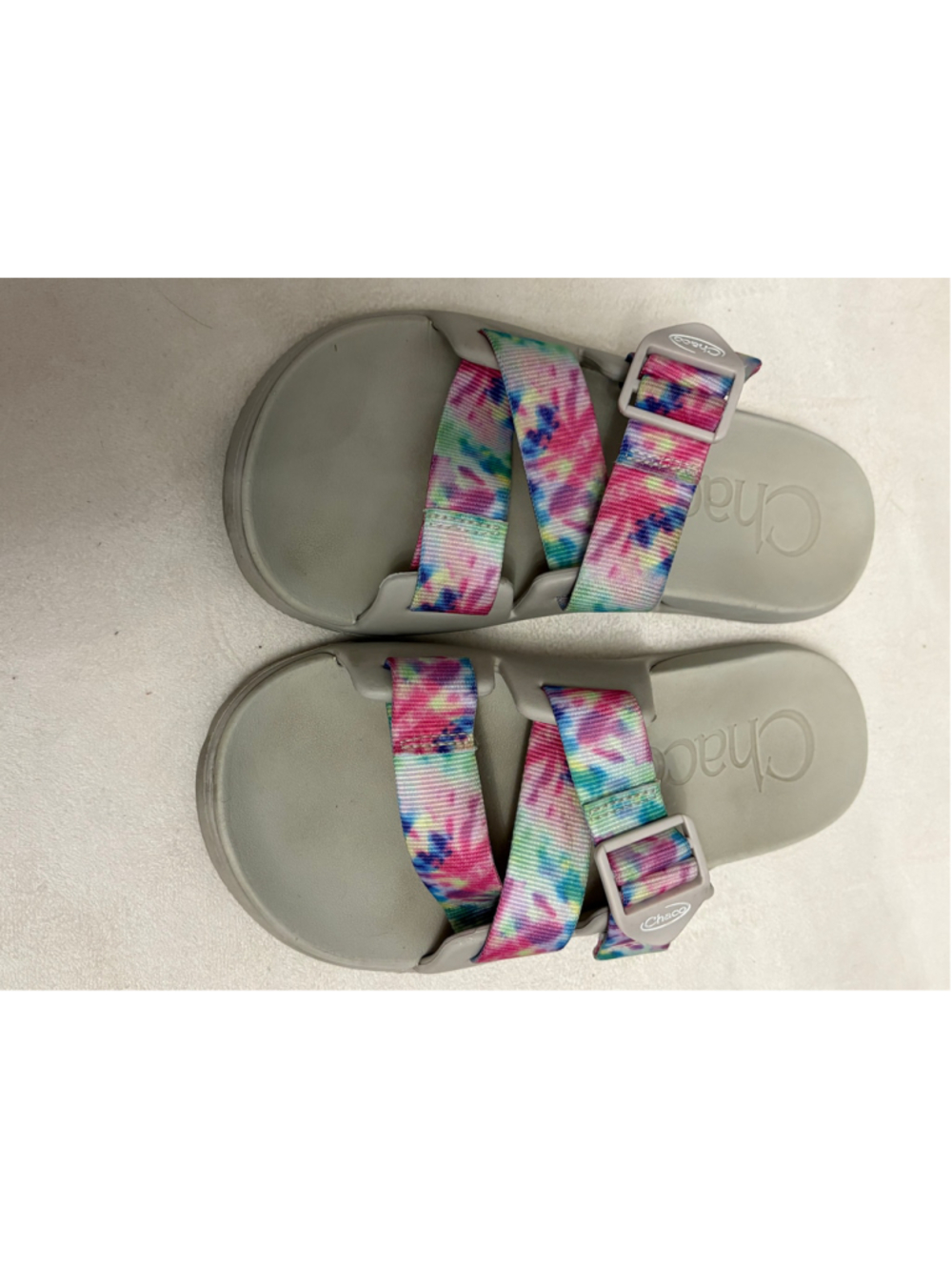 Women's Chaco Sandals Grey Multicolor Tie Dye Slides